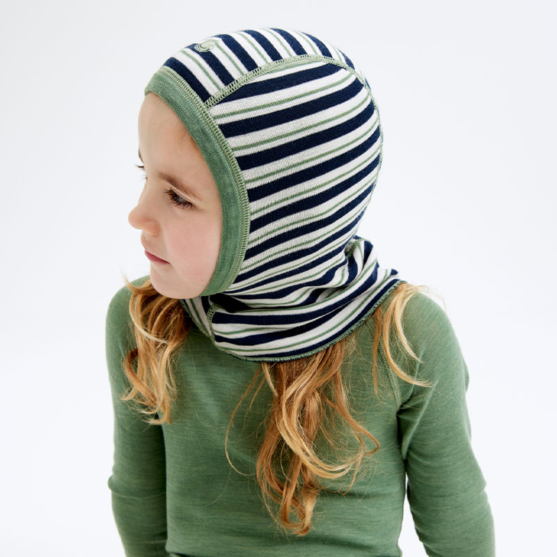 Wool Balaclava Kids, Navy Stripe, hi-res